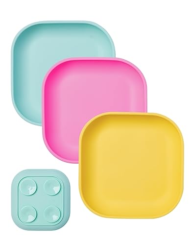 BABELIO Powerful Suction Plates for Baby and Toddler, 100% Food Grand Silicone, Divided, BPA Free, Microwave & Dishwasher Safe, Stay Put, 3 Pack - Jamouz