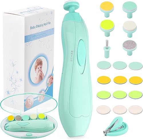Baby Nail Trimmer Electric Nail File Baby Nail Clippers, Safe Nail Filer Grinder Kit for Newborn Infant Toddler Kids or Adults Toes Fingernails Care Trim Polish, with Led Light and 10 Grinding Heads - Jamouz