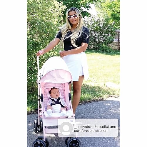 babyGap Classic Stroller - Lightweight Stroller with Recline, Compact Fold & Removable Parent Organizer - Made with Sustainable Materials, Grey Stripes - Jamouz