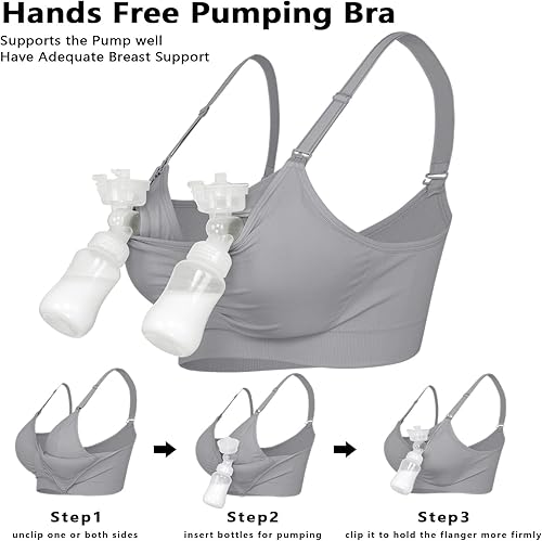 iloveSIA 3PACK Nursing & Pumping Bra All in One Hands Free Pumping Bra Black+Gray+Beige Size L - Jamouz