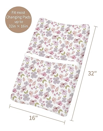 Changing Pad Cover for Baby Boy Girl 2 Pack, Muslin Changing Table Pad Covers with Boho Style, Neutral Nursery Bedding Essentials Soft and Breathable(Dusty Rose & Flower-A) - Jamouz