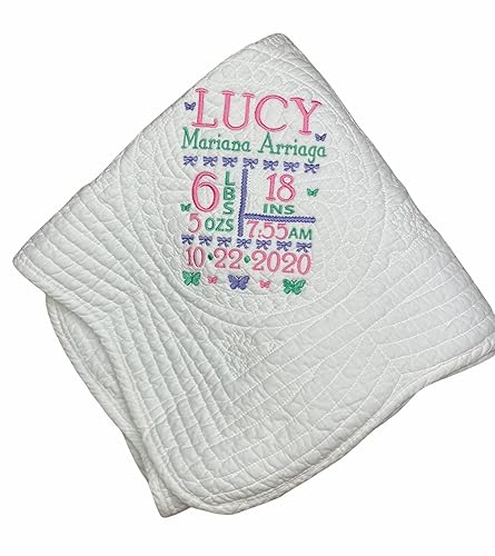 Baby Quilt for Girls Baby Gift for Newborn Personalized Baby Stats Gift Embroidered Baby Blanket Heirloom Baby Quilt Keepsake Baby Gift Custom Baby Blanket New Baby Girl Gifts Monogrammed Baby Gift - Jamouz