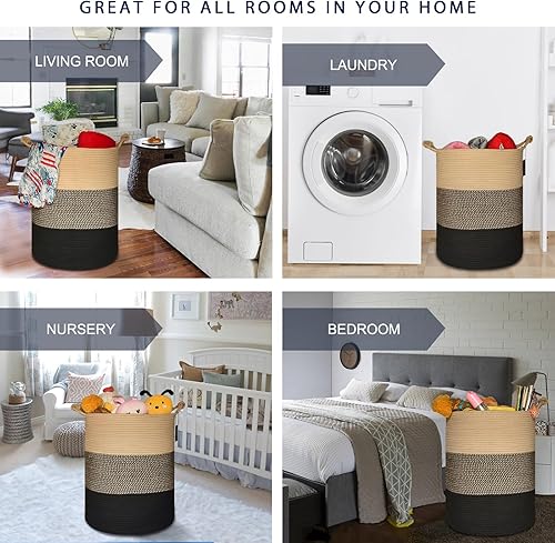 COMSE Extra Large Blanket Basket, High Storage Basket, Tall Rope Laundry Basket, 15.7”x 21.7”, Cotton Rope Basket, XXXL Laundry Basket, Toy Basket, Clothes Baskets,White/Cadet Blue/Navy Blue - Jamouz