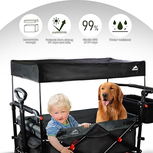 Foldable Wagons with Removable Canopy, Safety Belts, Reversible Handlebar, Removable Canopy, with seat Belts - Jamouz