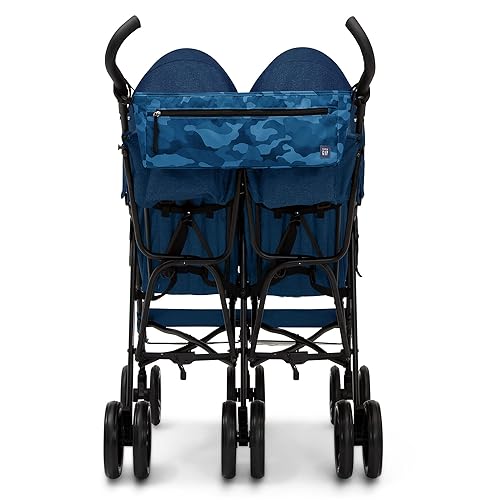 GAP babyGap Classic Side-by-Side Double Stroller - Lightweight Double Stroller with Recline, Extendable Sun Visors & Compact Fold - Made with Sustainable Materials, Grey Stripes - Jamouz