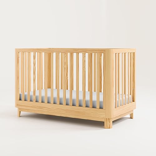 Storkcraft Santos 3-in-1 Convertible Crib (White with Natural) – GREENGUARD Gold Certified, Fits Standard Crib Mattress, Converts to Toddler Bed, Modern Style, Rounded Designer Details - Jamouz