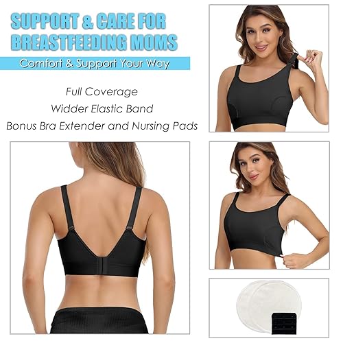 Hands Free Pumping Bra Hands-Free Breast Pump Bra Nursing Bras for Pumping Adjustable Breast-Pumps Holding and Nursing Bra (Black, Large) - Jamouz