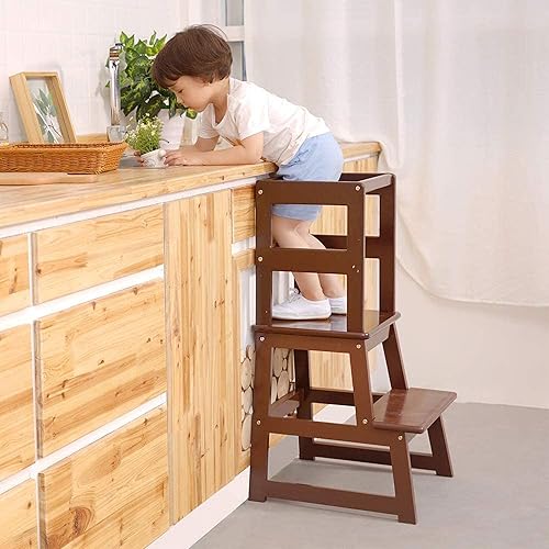 SDADI Kids Kitchen Step Stool Holds up to 150 Pounds with Safety Rail, White - Jamouz