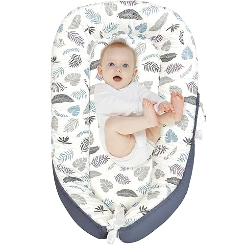 Baby Nests Baby Lounger For Newborn, Snuggle Sleeping Baby Bassinet for 0-24M, Breathable Portable Co Sleeping Bed, Baby Essentials Adjustable Infant Soft Cotton Loungers for Home & Travel -Plant - Jamouz