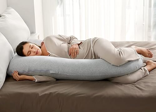 Momcozy Pregnancy Pillows for Sleeping, U Shaped Full Body Maternity Pillow with Removable Cover - Support for Back, Legs, Belly, HIPS for Pregnant Women, 57 Inch Pregnancy Pillow for Women, Grey - Jamouz