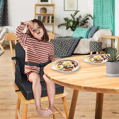 Toddler Booster Seat for Dining Table, Booster Seat for Table, 12.6x3.34 Inch Portable High Chair for Travel, HOSEASCA Compact Lightweight Travel Booster Seat with Adjustable Straps for Baby(Grey) - Jamouz