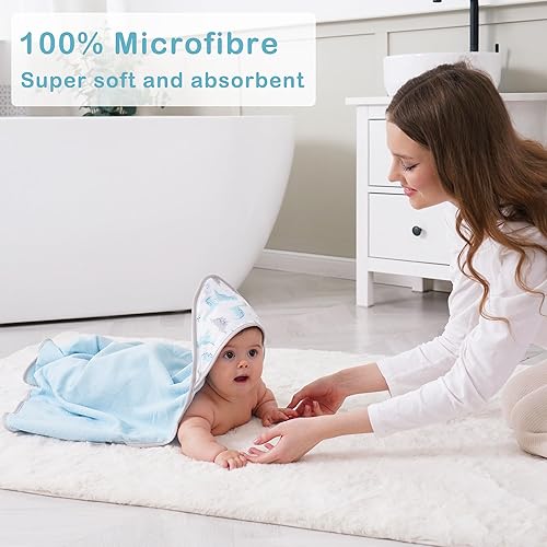 Viviland Baby Towels and Washcloths, Soft Absorbent Pink Baby Bath Towel Set, Elephant Hooded Towels with 5 Infant Face Washcloths (6 Pieces) - Jamouz