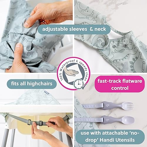 BIBaDO - Long Sleeve Baby Bibs - Babies & Toddlers 6-36 Months - Coverall Baby Led Weaning Bib - Easy Wipe, Soft & Waterproof - Jamouz