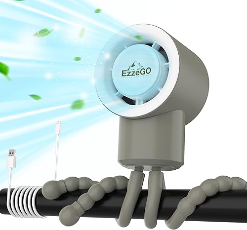 Portable Stroller Fan with Flexible Tripod, 3 Speeds Rechargeable Handheld Personal Fan, 360° Rotate Battery Operated Clip-On Fan for Car Seat, Crib, Bike, Treadmill (Beige) - Jamouz