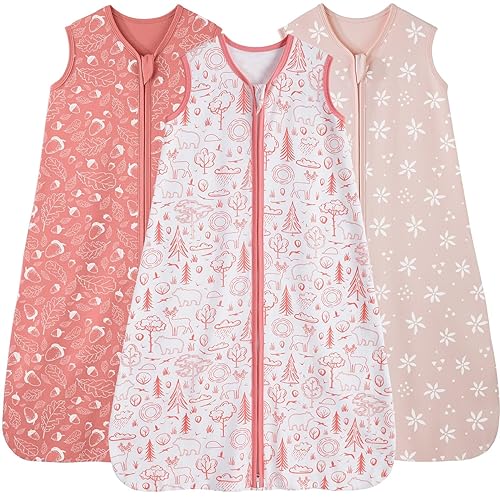 Baby Sleep Sack 18-24 Months, 100% Cotton Sleeping Sack for Newborn and Infant, 3 Pack Baby Wearable Blanket, 0.5 Tog Lightweight Double Zipper Sleep Bag Cyan - Jamouz