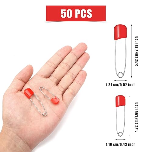 SAVITA 50pcs Diaper Pins, Safety Lock Stainless Steel Plastic Head Safety Pins for Diaper Clothes Dress Craft Hold Clip (Multicolored) - Jamouz