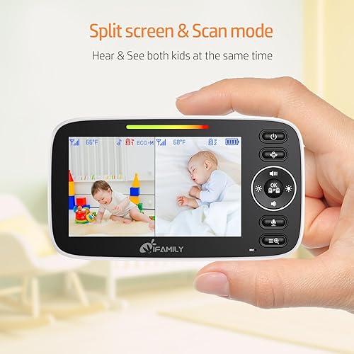 iFamily Split Screen Baby Monitor, Large Display Video Baby Monitor with 2 Cameras and Audio, Long Range, Remote pan tilt, Night Vision, Temperature Sensor, 2 Way Talk, Feeding Clock and lullabies. - Jamouz