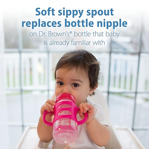 Dr. Brown's Milestones Wide-Neck Sippy Spout Bottle with 100% Silicone Handles, Easy-Grip Handles with Soft Sippy Spout, 9oz/270mL, Green & Gray, 2-Pack, 6m+ - Jamouz