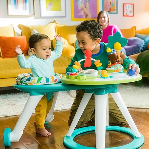 Bright Starts Around We Go 2-in-1 Baby Walker, Discovery Activity Center and Table, Tropic Cool, Ages 6 Months+ - Jamouz