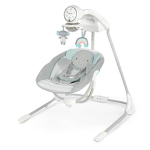 Ingenuity InLighten 5-Speed Baby Swing - Swivel Infant Seat, 5 Point Safety Harness, Nature Sounds, Lights - Nally Owl - Jamouz