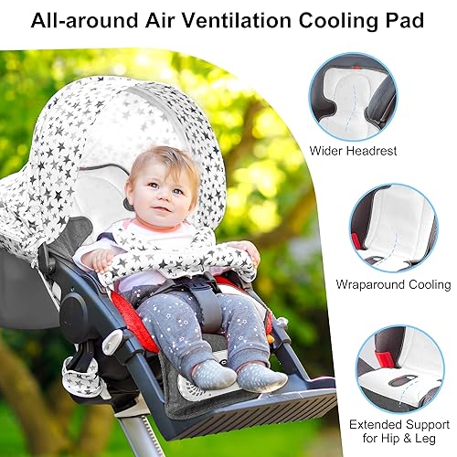 Stroller Cooling Pad with 2 Fans, 10000 mAh Battery Powered Cooling Cushion, 3 Speeds Breathable Cooling Pad Liners for Stroller Dining Chair - Jamouz