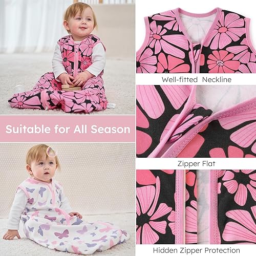 Yoofoss Baby Sleep Sack 6-12 Months Wearable Blanket for Babies 100% Cotton 2-Way Zipper TOG 0.5 Toddler Sleeping Sack 3 Pack, Soft Lightweight Sleep Sacks - Jamouz