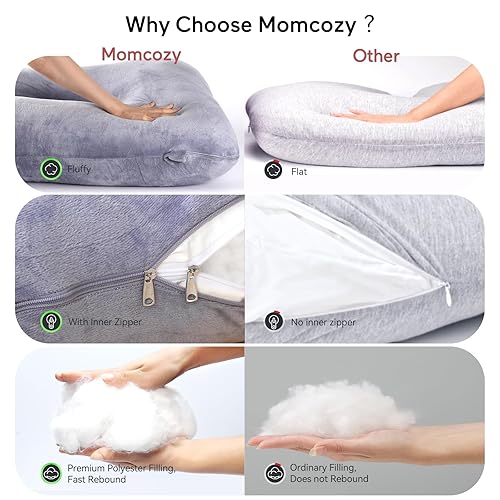 Momcozy Pregnancy Pillows for Sleeping, U Shaped Full Body Maternity Pillow with Removable Cover - Support for Back, Legs, Belly, HIPS for Pregnant Women, 57 Inch Pregnancy Pillow for Women, Grey - Jamouz