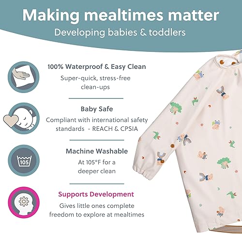 BIBaDO - Long Sleeve Baby Bibs - Babies & Toddlers 6-36 Months - Coverall Baby Led Weaning Bib - Easy Wipe, Soft & Waterproof - Jamouz