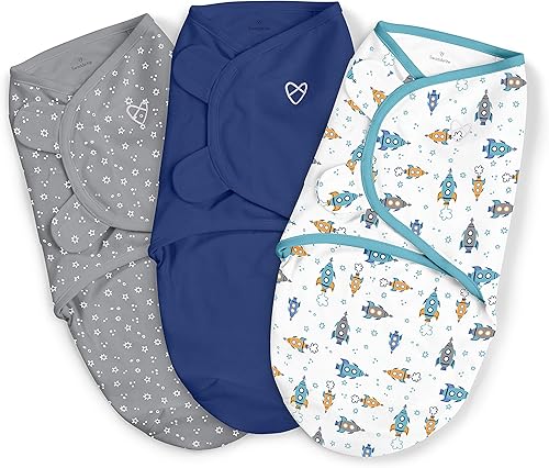 SwaddleMe by Ingenuity Original Swaddle with Easy-Change, 100% Cotton, Improves Sleep & Calms Startle Reflex, 3-6 Months, 3-Pack - Mountaineer - Jamouz