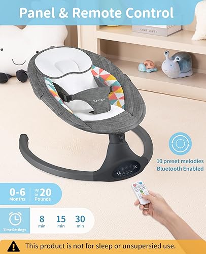 LAREX Baby Swings Electric Baby Swing Bluetooth Infant Swing Portable Rocker with 5 Speeds, 1 Seat Position, Remote Control, Grey - Jamouz