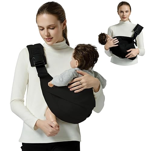 Baby Sling Carrier, Toddler Sling Carrier, Toddler Carrier Sling with Double Safety Buckle and Adjustable Shoulder Strap, Baby Carrier One Size Fits All, Black - Jamouz