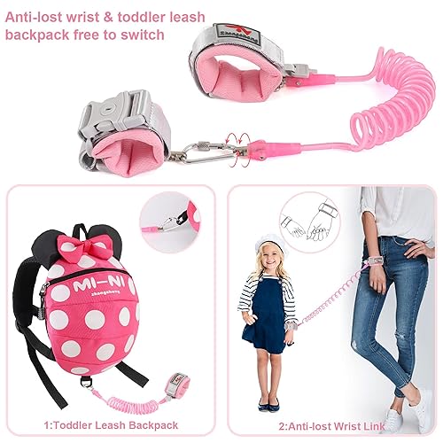 CZSYZCZS Toddlers Leash + Anti Lost Wrist Link Child Kids Safety Harness Kids Walking Wristband Assistant Strap Belt (pink) - Jamouz