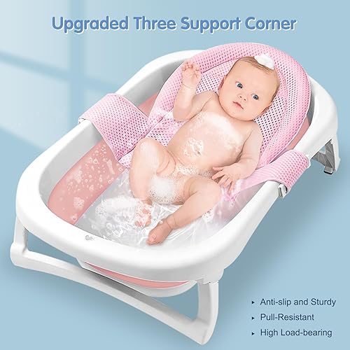 Colorlife Baby Bath Seat Support Net Infant Bathing Seat Support Mat, Adjustable Comfortable Non-Slip Five-Pointed Baby Shower Net Bathtub Sit Up Mesh for Newborn 0-6 Months-Pink(No Bathtub) - Jamouz
