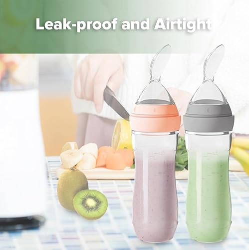 Haakaa Silicone Baby Food Dispensing Spoon Feeder 4oz - Infant Squeeze Cereal Feeder, Baby Fresh Food Feeder, Feed Bottle for Puree, Solid Baby Food, BPA Free, 4m+ Babies – Grey - Jamouz