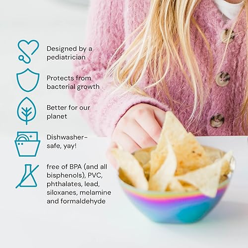 Ahimsa Stainless Steel Bowls for Kids - Pediatrician Designed, 12oz Toddler Bowl, Non Toxic Stainless Steel Snack Bowls Set, Non Plastic Kids Bowl, Dishwasher Safe (Set of 4 Classic) - Jamouz