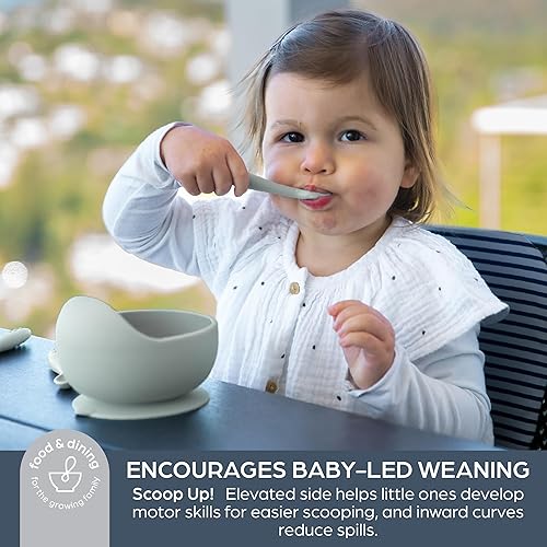Dreambaby Silicone Suction Scooper Bowl - High Edge for Self Feeding - 100% Food Grade Silicone Bowl for Baby Led Weaning, Seafoam - Jamouz