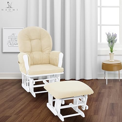 Brisbane Nursery Glider & Ottoman Sets, Glider Recliner Nursery Rocking Chair, Nursery Glider Rocker with Ottoman, Reclining Gliders & Chairs for Breastfeeding, Maternity, Napping, Espresso/Cream - Jamouz