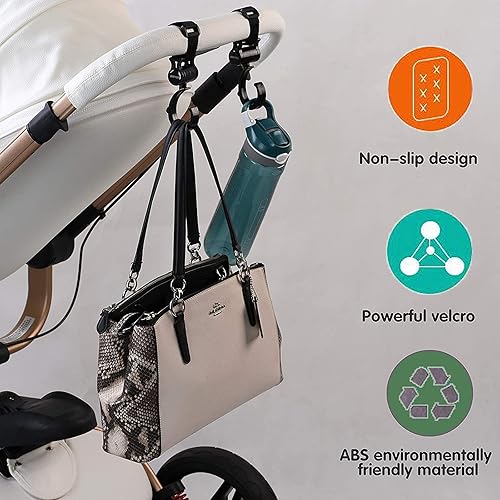 Stroller Hooks, Babyfond 2 Pack of Multifunctional Hooks, 360-degree Rotating Firm Non-Slip Stroller Hook for Buggy, Baby Carrier, Bike Bicycle, Car Headrest - Jamouz