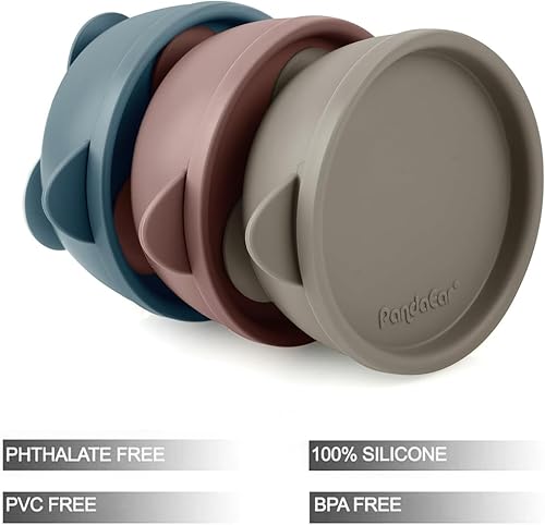 PandaEar 3 Pack Baby Bowls with Suction, Silicone Toddler Bowls with Lids, No Spill Suction Bowls for Baby Infant First Stage, Baby Food Feeding Bowl Set, Blue/Brown/Red - Jamouz