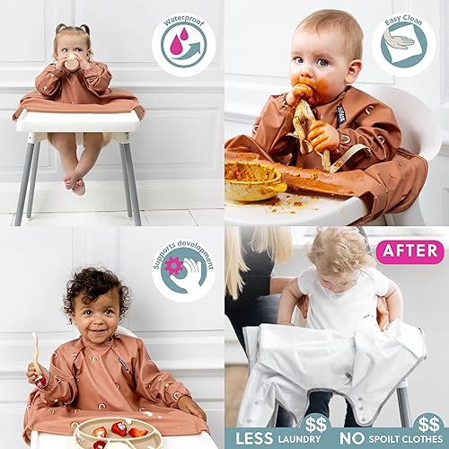 BIBaDO - Long Sleeve Baby Bibs - Babies & Toddlers 6-36 Months - Coverall Baby Led Weaning Bib - Easy Wipe, Soft & Waterproof - Jamouz