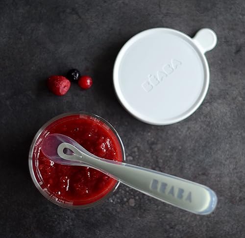 BEABA Baby's First Foods Spoon Set, Original Silicone Baby Spoons, Baby Essentials, Baby Spoons, Pack of 4 Baby Gift Set, BPA Lead & Phthalate Free, Rain - Jamouz