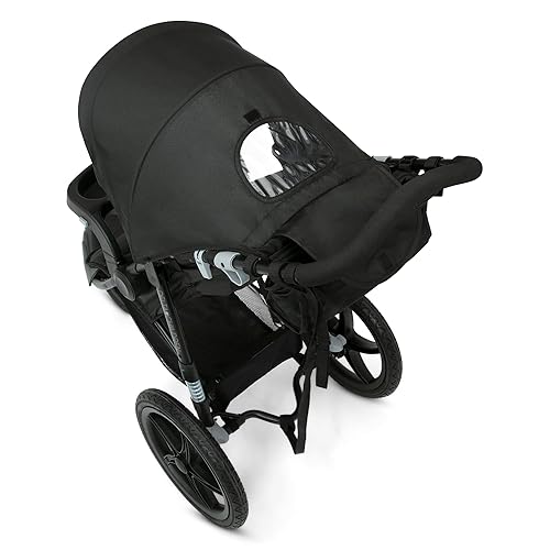 Delta Children Apollo Jogging Stroller - Shock Absorbing Frame with Large Canopy & Recline - Car Seat Compatible, Black - Jamouz