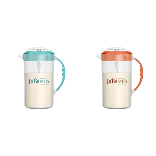 Dr. Brown's 32oz Baby Formula Mixing Pitcher Bundle with Adjustable Stopper, Locking Lid & No Drip Spout, Teal & Orange - Jamouz