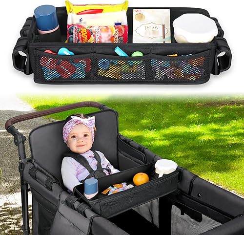 AROUY Stroller Snack Tray Attachment - Universal Stroller Snack Tray for Wonderfold Wagon W4 Accessories - Snack Tray for Kids - Easy to Clean Stroller Wagon Snack Tray with Cup Holder (L (W2 Model)) - Jamouz
