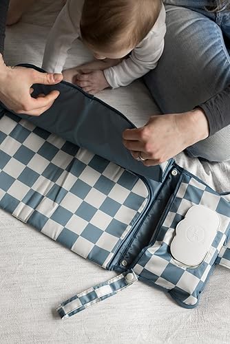 Tiny Twinkle Portable Diaper Changing Pad, Foldable Waterproof Baby Change Pad for Newborn Girl & Boy with Smart Wipes Pocket (Beige Checkers) - Jamouz