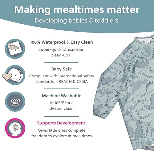 BIBaDO - Long Sleeve Baby Bibs - Babies & Toddlers 6-36 Months - Coverall Baby Led Weaning Bib - Easy Wipe, Soft & Waterproof - Jamouz
