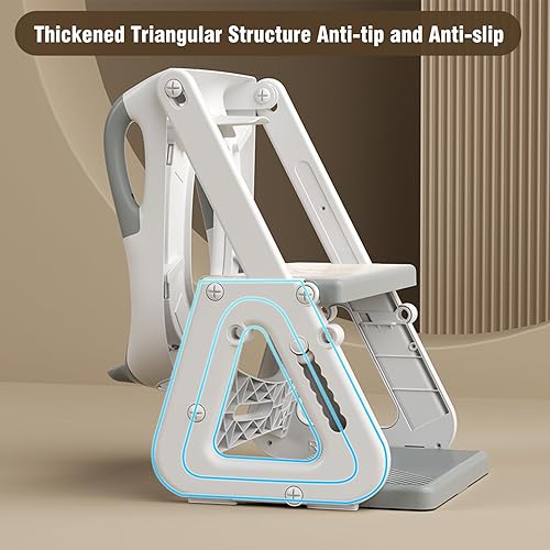Potty Training Toilet Seat with Step Stool Ladder, Detachable Triangular Stabilized Base 2-IN-1 Toddler Toilet Seat with Splash Guard, Anti-Slip Pad, and Step Stool (Elegant Grey) - Jamouz