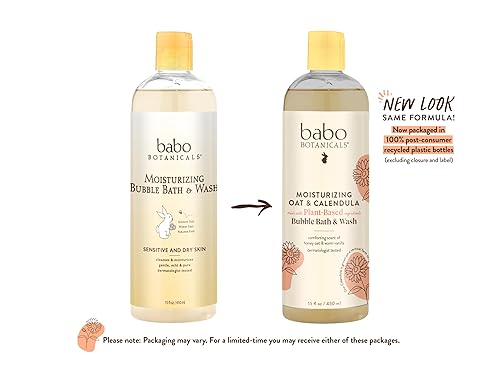Babo Botanicals Moisturizing Oat & Calendula 2-in-1 Bubble Bath & Wash - for Dry or Sensitive Skin - for All Ages - Vegan - Lightly Scented - 1 or 2 Pack - Jamouz
