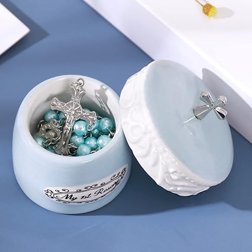My First Rosary Cross for Boy Keepsake Box and Rosary Gifting Set, Blue - Jamouz