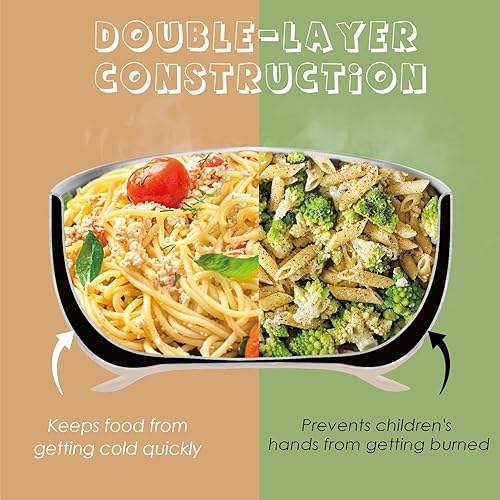 MR. CHOU Baby Bowls with Non-Slip Silicone Suction Cup, Insulated Double-Layer 304 Stainless Steel Toddler Bowls with BPA Free Airtight Lids, Food-Grade Silicone Safe for Kids (Beige) - Jamouz